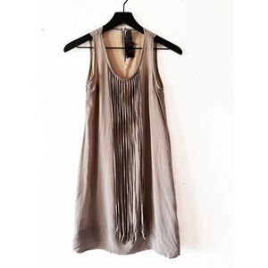 Leyendecker Taupe Fringe Front Sleeveless Dress | Size 0